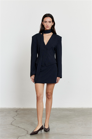 Çizgili Mini Etek Lacivert