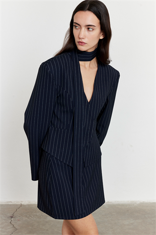 Çizgili Mini Etek Lacivert