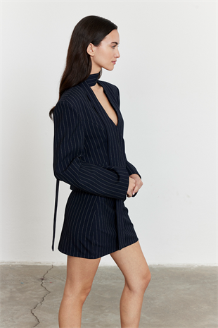 Çizgili Mini Etek Lacivert