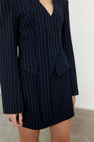 Çizgili Mini Etek Lacivert
