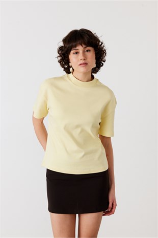 Core Dik Yaka Kısa Kollu T-Shirt Sarı