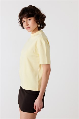 Core Dik Yaka Kısa Kollu T-Shirt Sarı