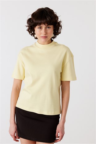 Core Dik Yaka Kısa Kollu T-Shirt Sarı