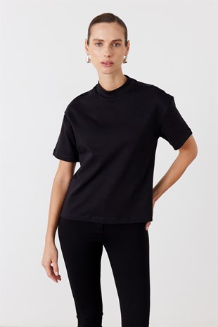 Core Dik Yaka Kısa Kollu T-Shirt Siyah