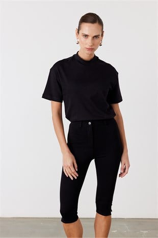 Core Dik Yaka Kısa Kollu T-Shirt Siyah