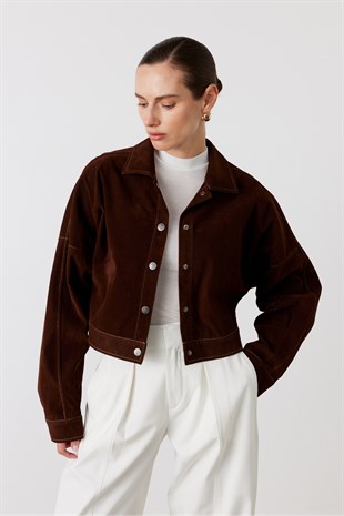 Cue Süet Kısa Ceket Acı Kahve