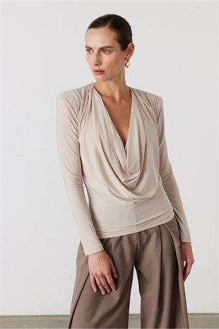Degaje Yaka Uzun Kol Body Bej