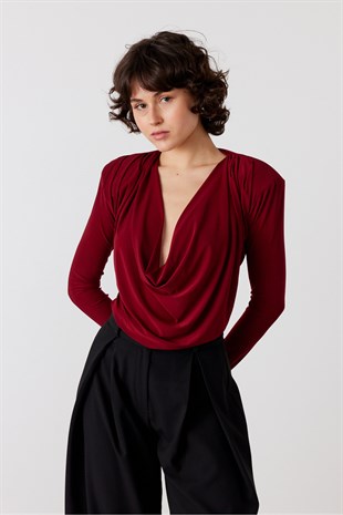 Degaje Yaka Uzun Kol Body Bordo