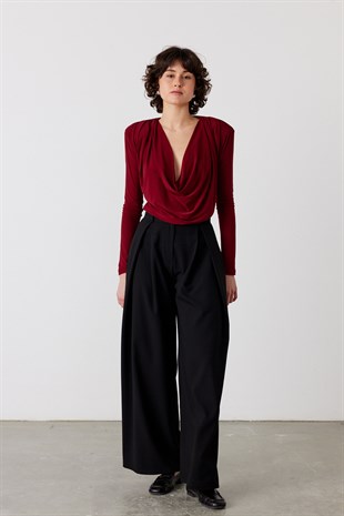 Degaje Yaka Uzun Kol Body Bordo