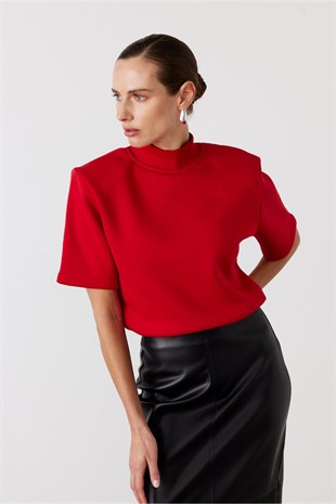Dik Yaka Zıbınlı Sweatshirt Kırmızı