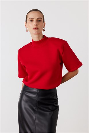 Dik Yaka Zıbınlı Sweatshirt Kırmızı