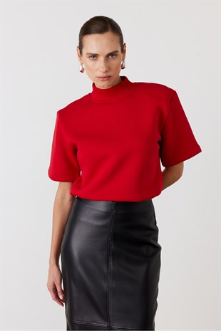 Dik Yaka Zıbınlı Sweatshirt Kırmızı