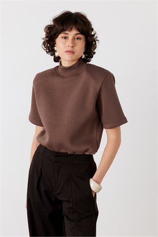 Dik Yaka Zıbınlı Sweatshirt Vizon