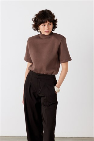 Dik Yaka Zıbınlı Sweatshirt Vizon