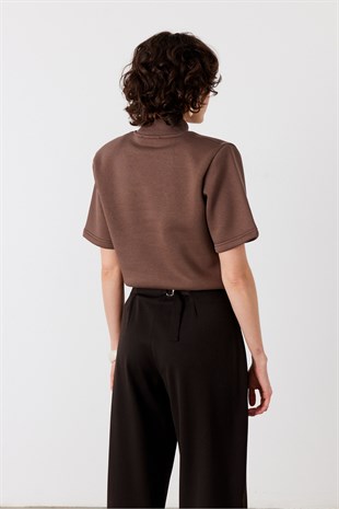Dik Yaka Zıbınlı Sweatshirt Vizon