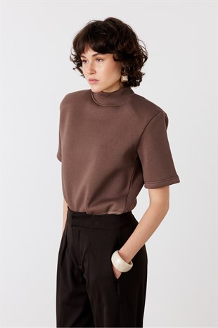Dik Yaka Zıbınlı Sweatshirt Vizon