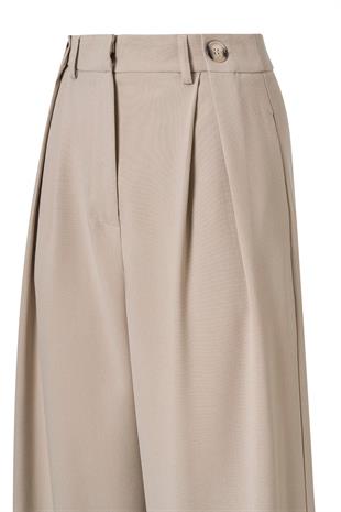 Düğme Detay Yüksek Bel Palazzo Pantolon Bej