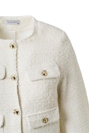Ekru Düğme Detay Tüvid Ceket EKRU