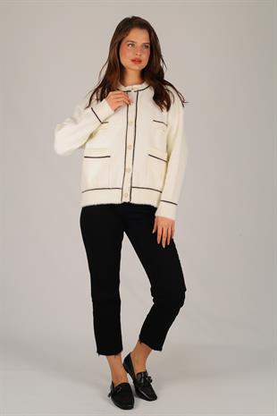 Ekru Düğme Detay Yumoş Hırka EKRU