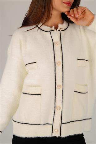 Ekru Düğme Detay Yumoş Hırka EKRU