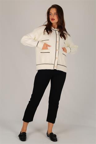 Ekru Düğme Detay Yumoş Hırka EKRU