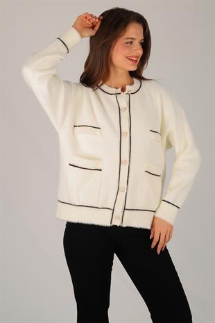 Ekru Düğme Detay Yumoş Hırka EKRU