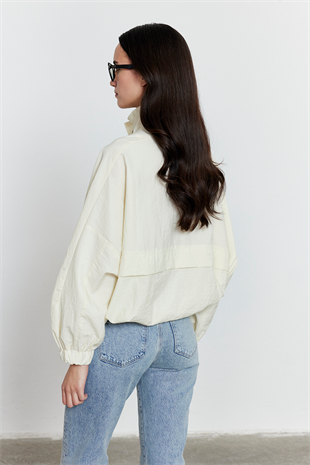 Fermuarlı Oversize Ceket Ekru