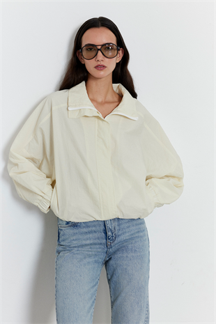 Fermuarlı Oversize Ceket Ekru