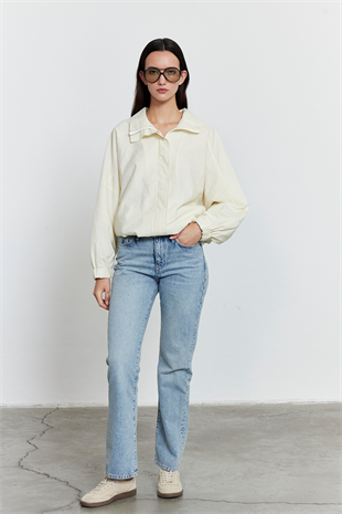 Fermuarlı Oversize Ceket Ekru