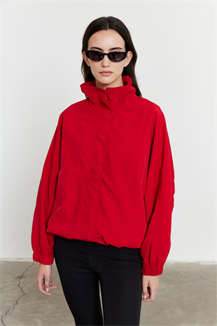 Fermuarlı Oversize Ceket Kırmızı