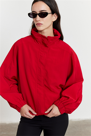 Fermuarlı Oversize Ceket Kırmızı