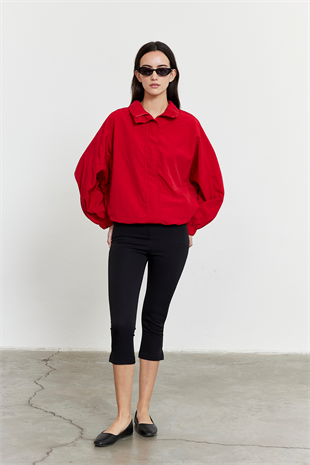 Fermuarlı Oversize Ceket Kırmızı