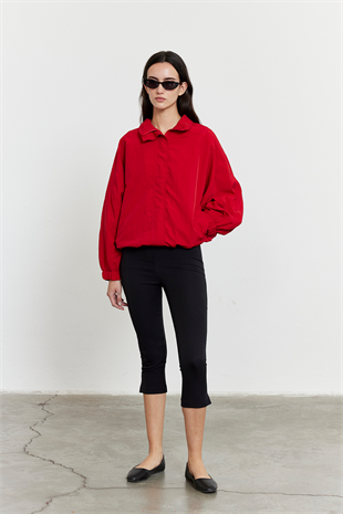 Fermuarlı Oversize Ceket Kırmızı