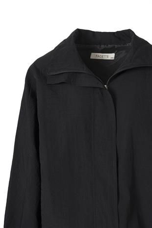 Fermuarlı Oversize Ceket Siyah
