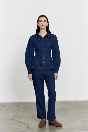 Fitted Kesim Denim Ceket Mavi