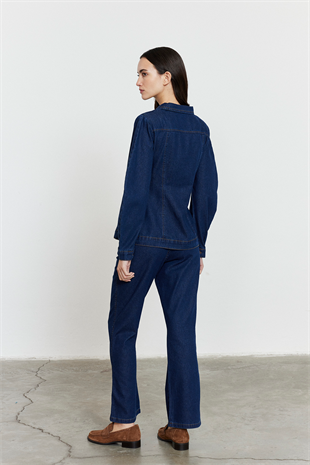 Fitted Kesim Denim Ceket Mavi