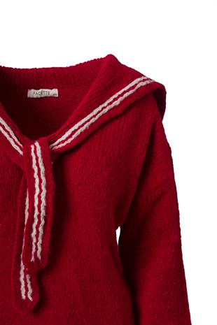 Fular Detaylı Kolej Kazak Kırmızı