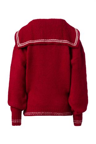 Fular Detaylı Kolej Kazak Kırmızı