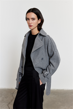 Gri Apoletli Kısa Kaşe Kaban GRİ