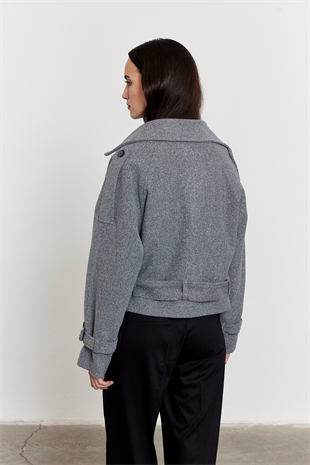 Gri Apoletli Kısa Kaşe Kaban GRİ