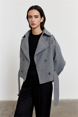 Gri Apoletli Kısa Kaşe Kaban GRİ