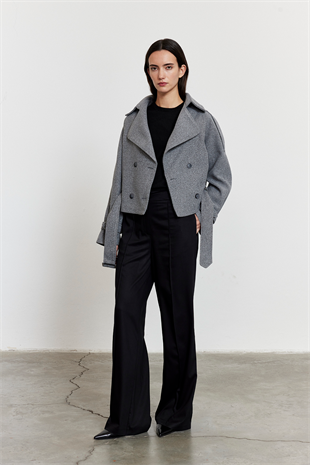 Gri Apoletli Kısa Kaşe Kaban GRİ