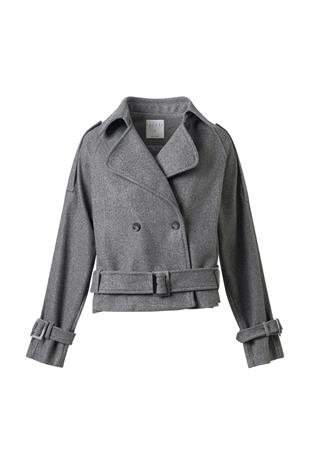 Gri Apoletli Kısa Kaşe Kaban GRİ