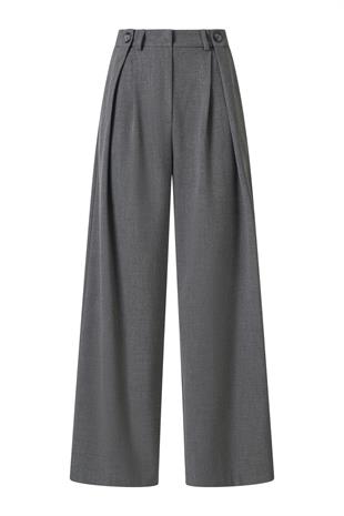 Düğme Detay Yüksek Bel Palazzo Pantolon Gri