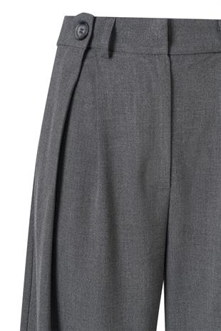 Düğme Detay Yüksek Bel Palazzo Pantolon Gri