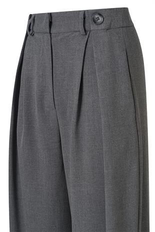 Düğme Detay Yüksek Bel Palazzo Pantolon Gri