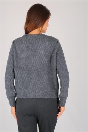 Gri Kırçıllı Düğmeli Hırka GRİ