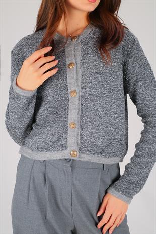 Gri Kırçıllı Düğmeli Hırka GRİ