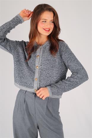 Gri Kırçıllı Düğmeli Hırka GRİ