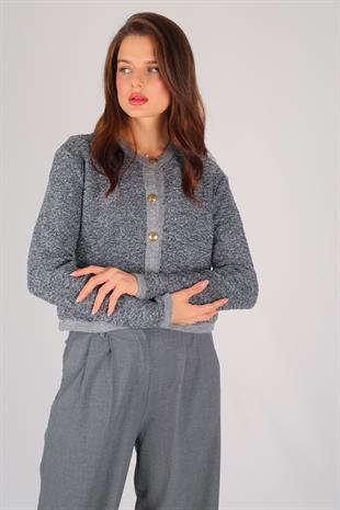 Gri Kırçıllı Düğmeli Hırka GRİ